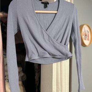 Forever 21 Gray Ribbed Wrap Blouse